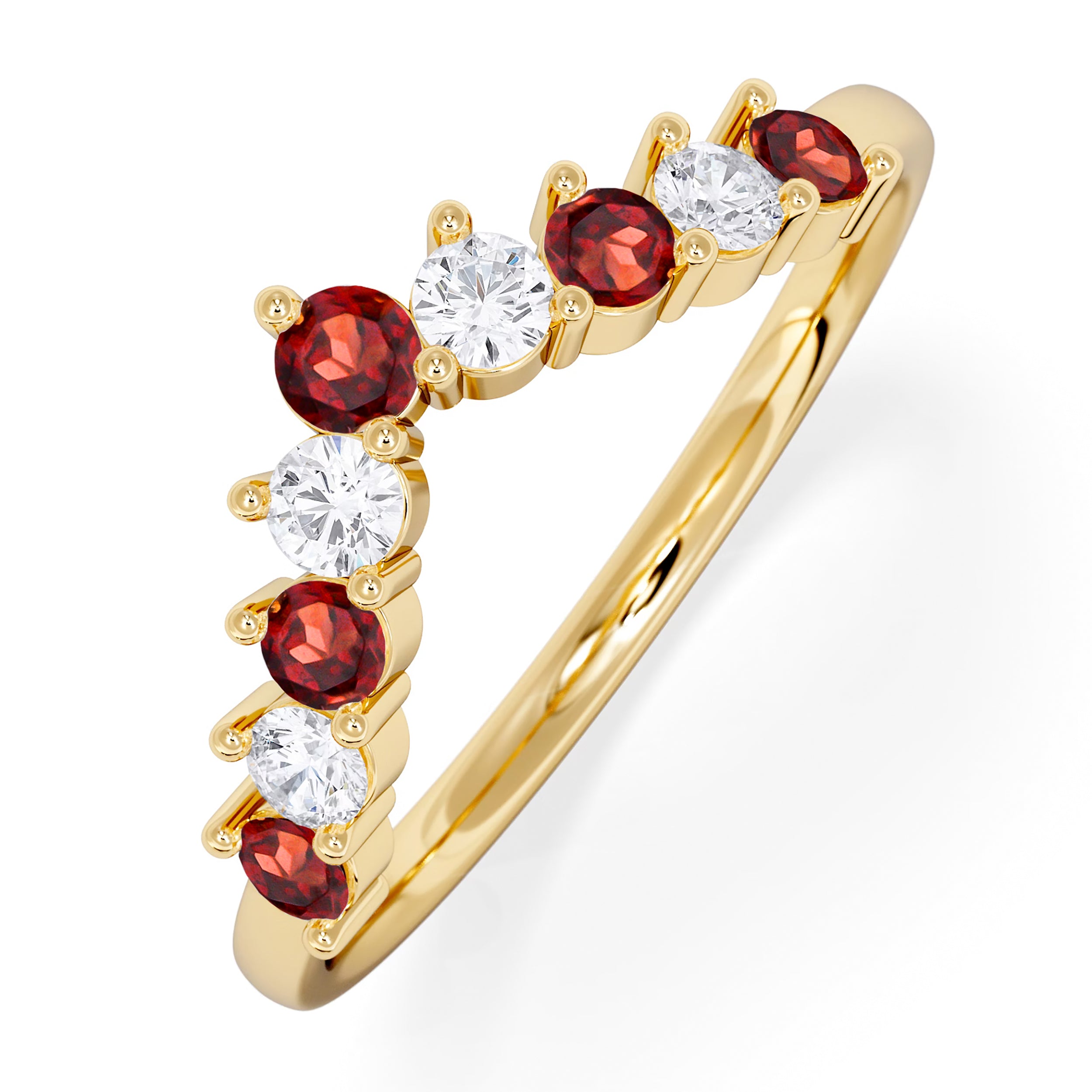 Garnet and Lab Diamond Wishbone Ring in 9K Yellow Gold